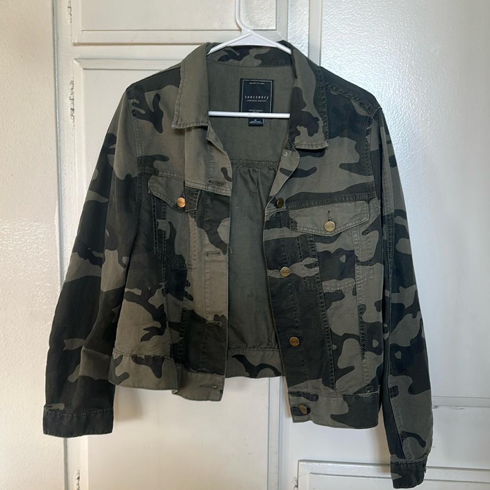 Sanctuary, Cropped, Camo Denim Jacket, XL